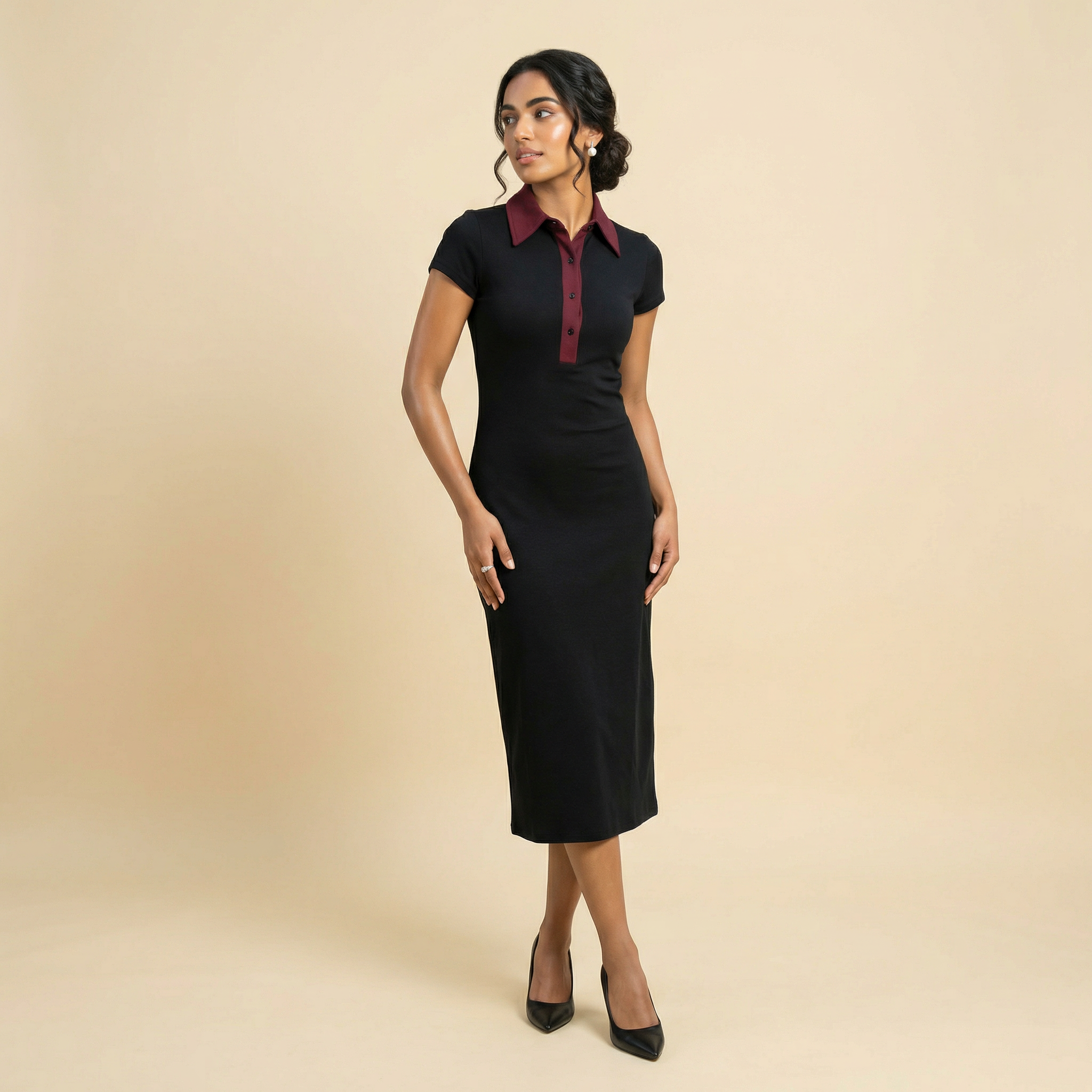 LW Noir Collar Midi Dress