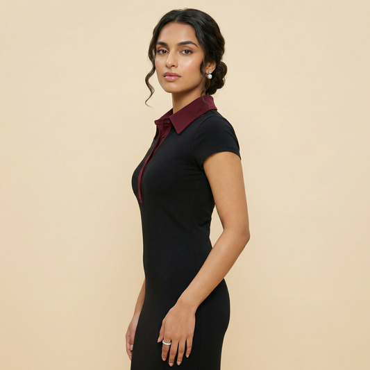 LW Noir Collar Midi Dress