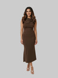 LW Brown Cowl Dress