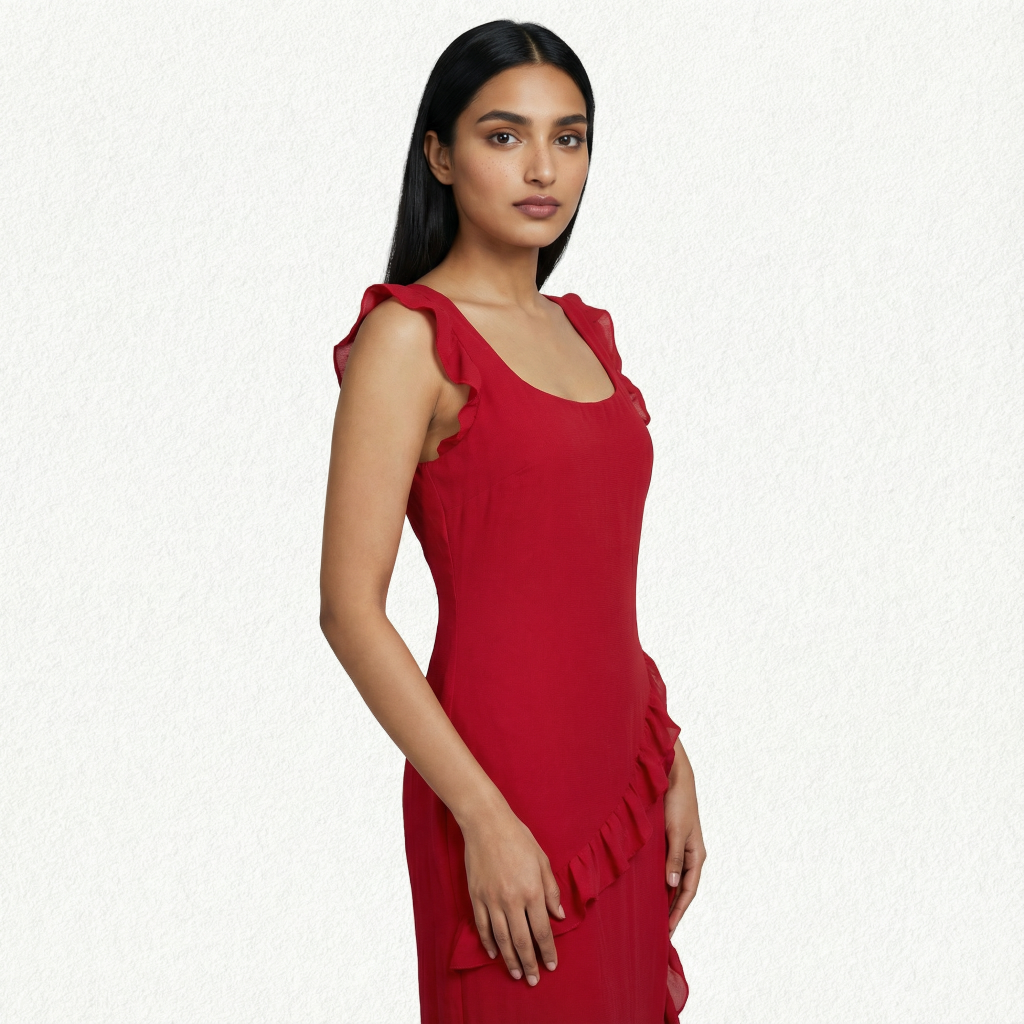 LW Front Slit Rufflle Long Dress