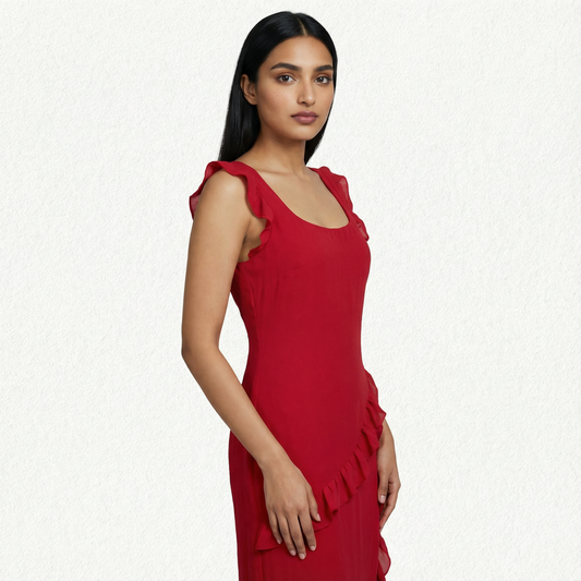 LW Front Slit Rufflle Long Dress