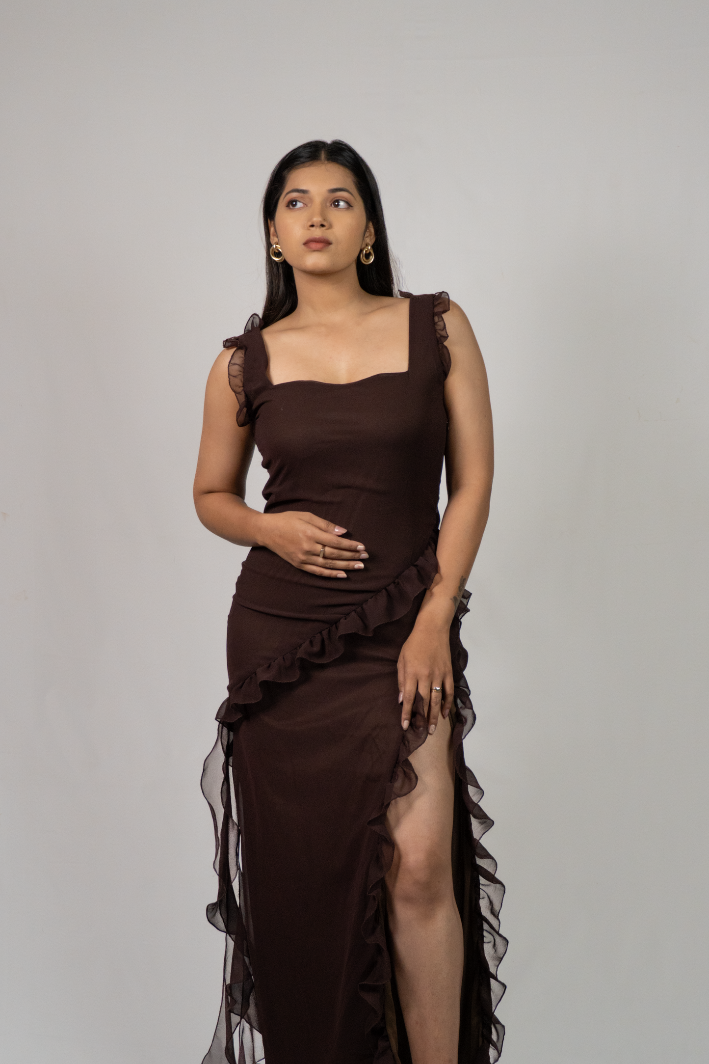 LW Front Slit Rufflle Long Dress