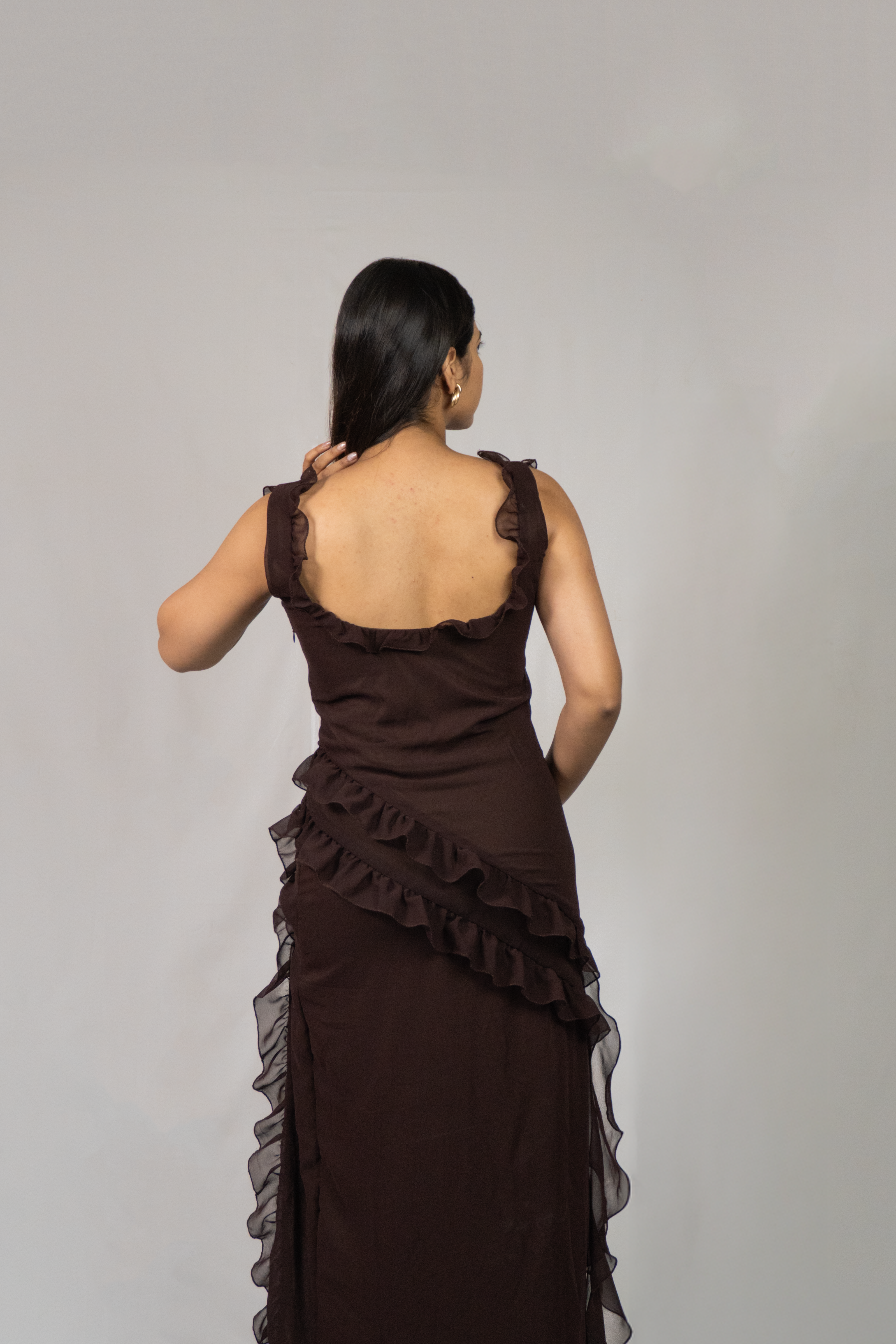 LW Front Slit Rufflle Long Dress