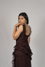 LW Front Slit Rufflle Long Dress