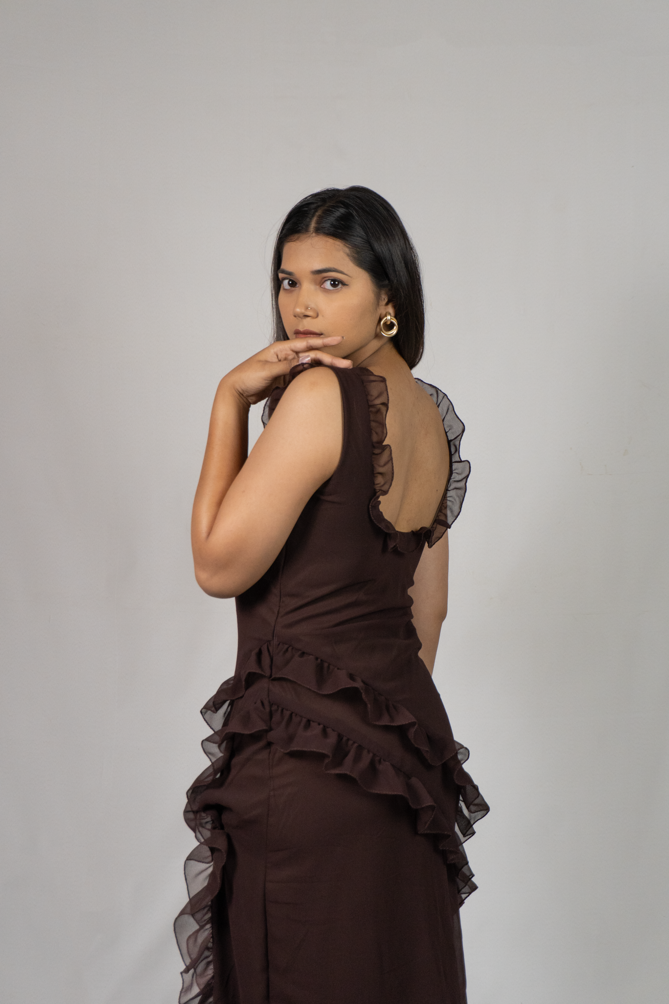 LW Front Slit Rufflle Long Dress